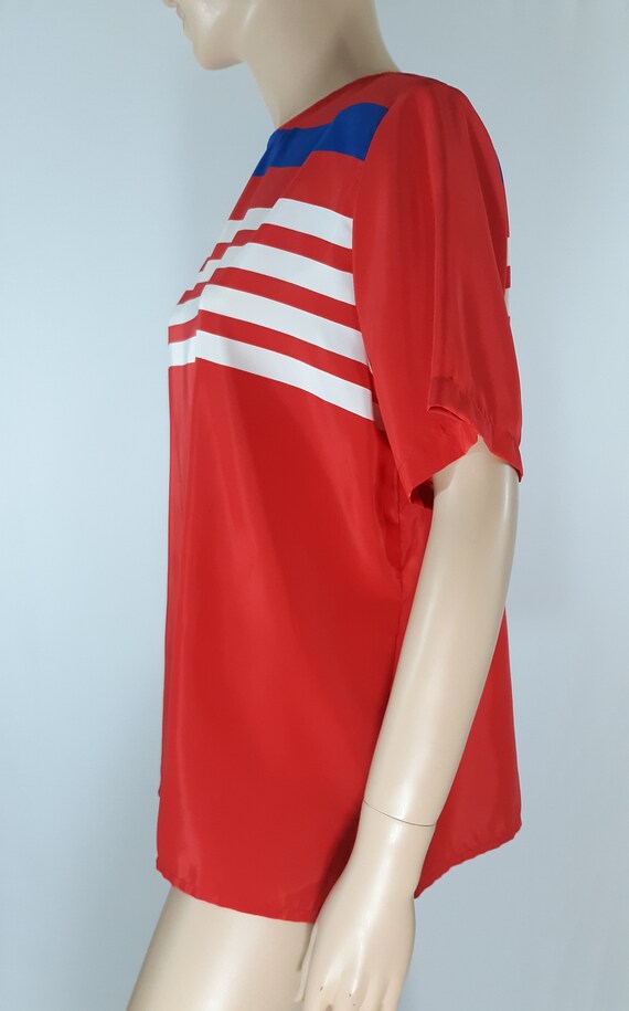 80's Women's Shirt Short Sleeve Red White Blue St… - image 8