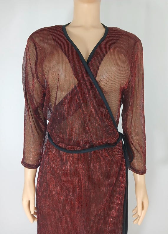 Plus Size Robe, Red Sparkly Semi Sheer Size 1X - image 3