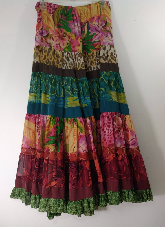Women's Boho Skirt Hippie Tiered Gypsy Colorful 1… - image 9
