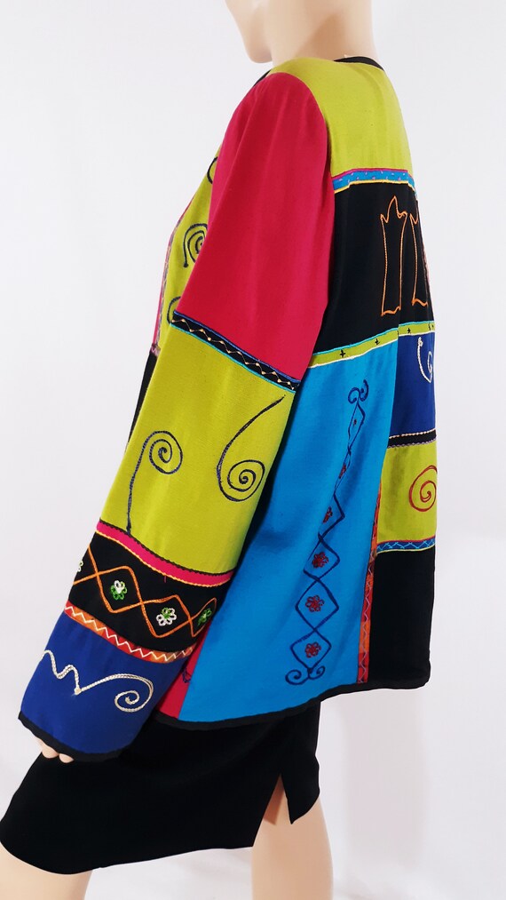 Vintage 80s Embroidered Color Block Jacket, Pop A… - image 7