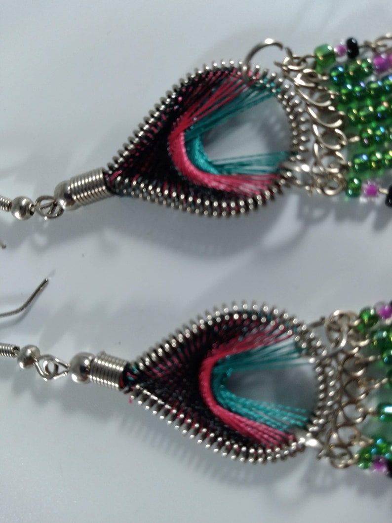 Boho Earrings Womens Girls String Art Pink Purple Seed Bead Woven Fringe Geo Colorblock Boho Native Tribal Silver Jewelry Great Gift image 8