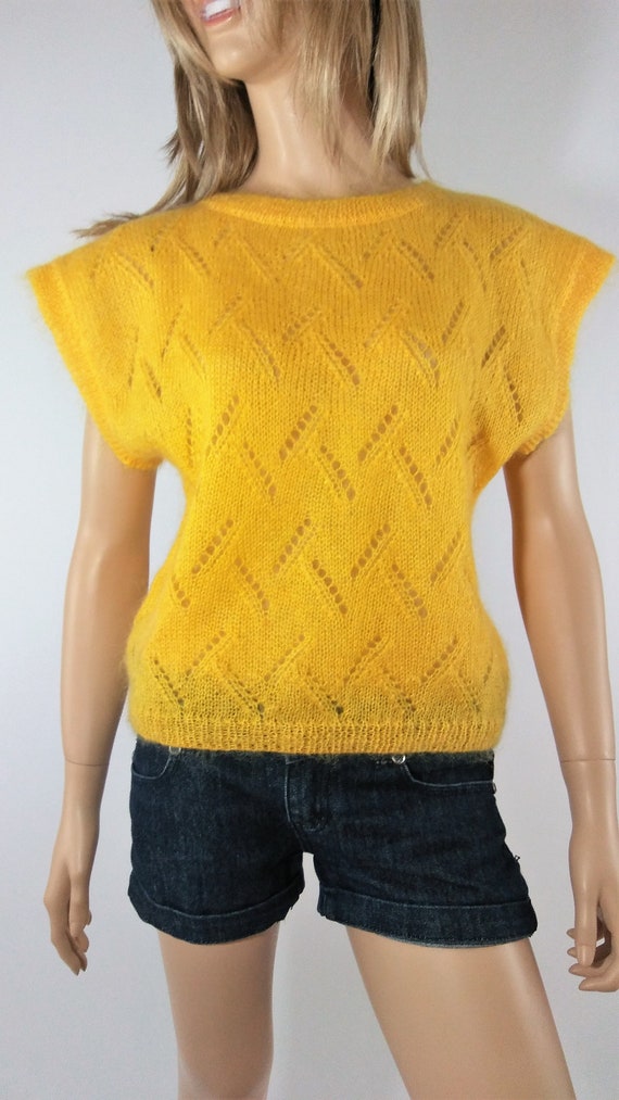 Women's Yellow Sweater 80's Sunshine Yellow Geomet