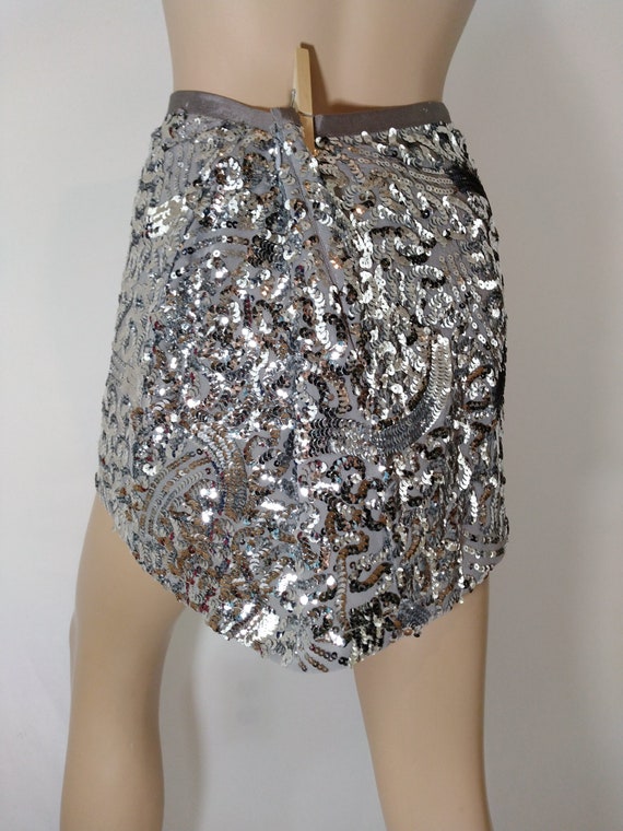 Silver Sequin Skirt Women's Disco Mini Skirt Sequ… - image 5