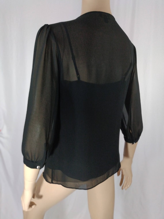 40's Style Top Women's Shirt Black Semi Sheer Ple… - image 5