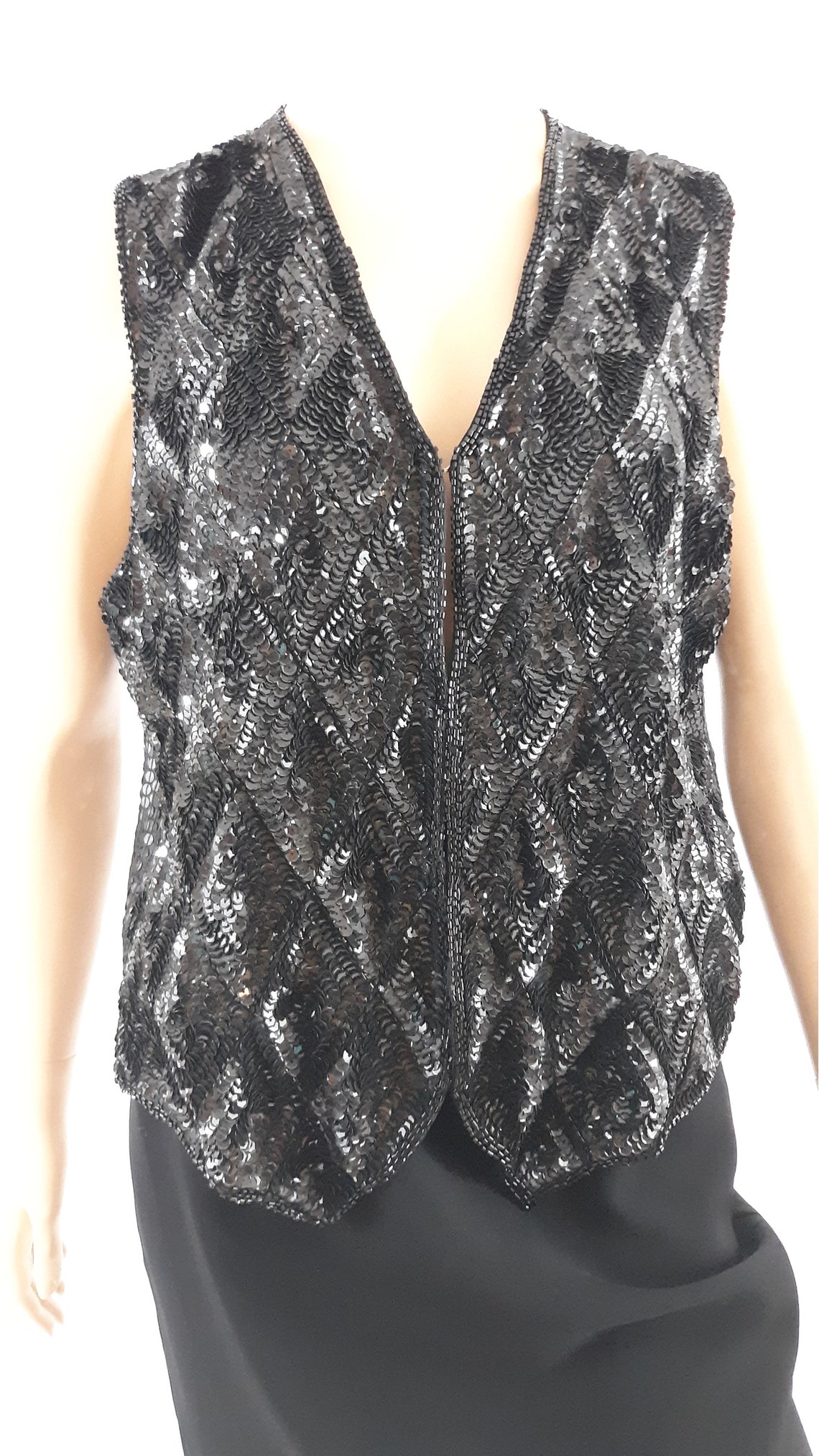 Black Sequin Vest Women's Black Sequined Beaded Sparkly Etsy