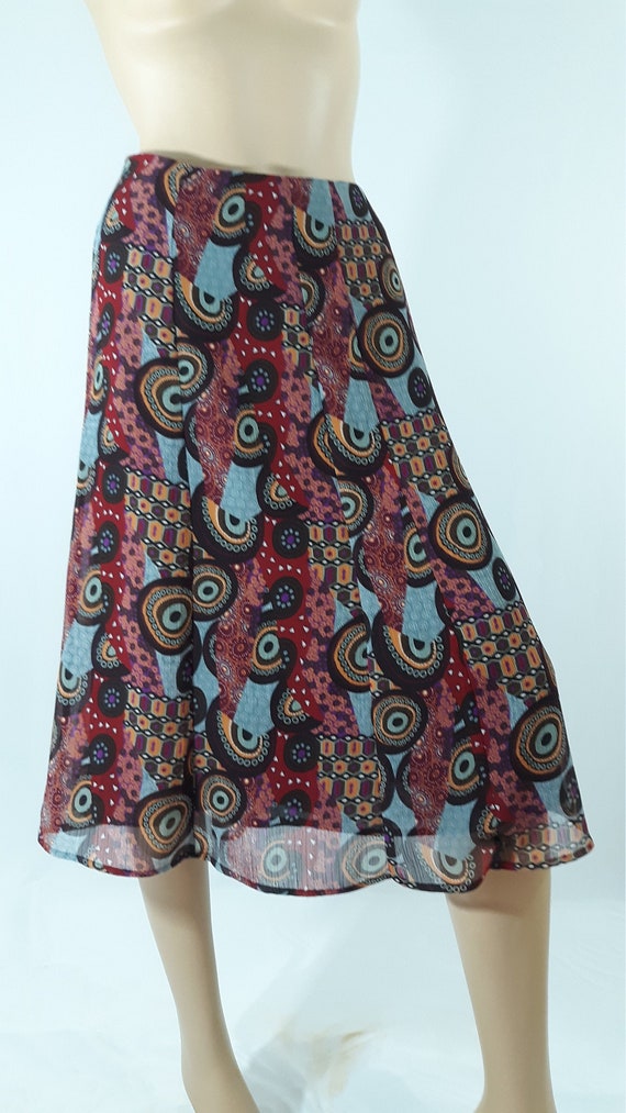 Plus Size Vintage A-Line Skirt, Abstract Geo Prin… - image 1