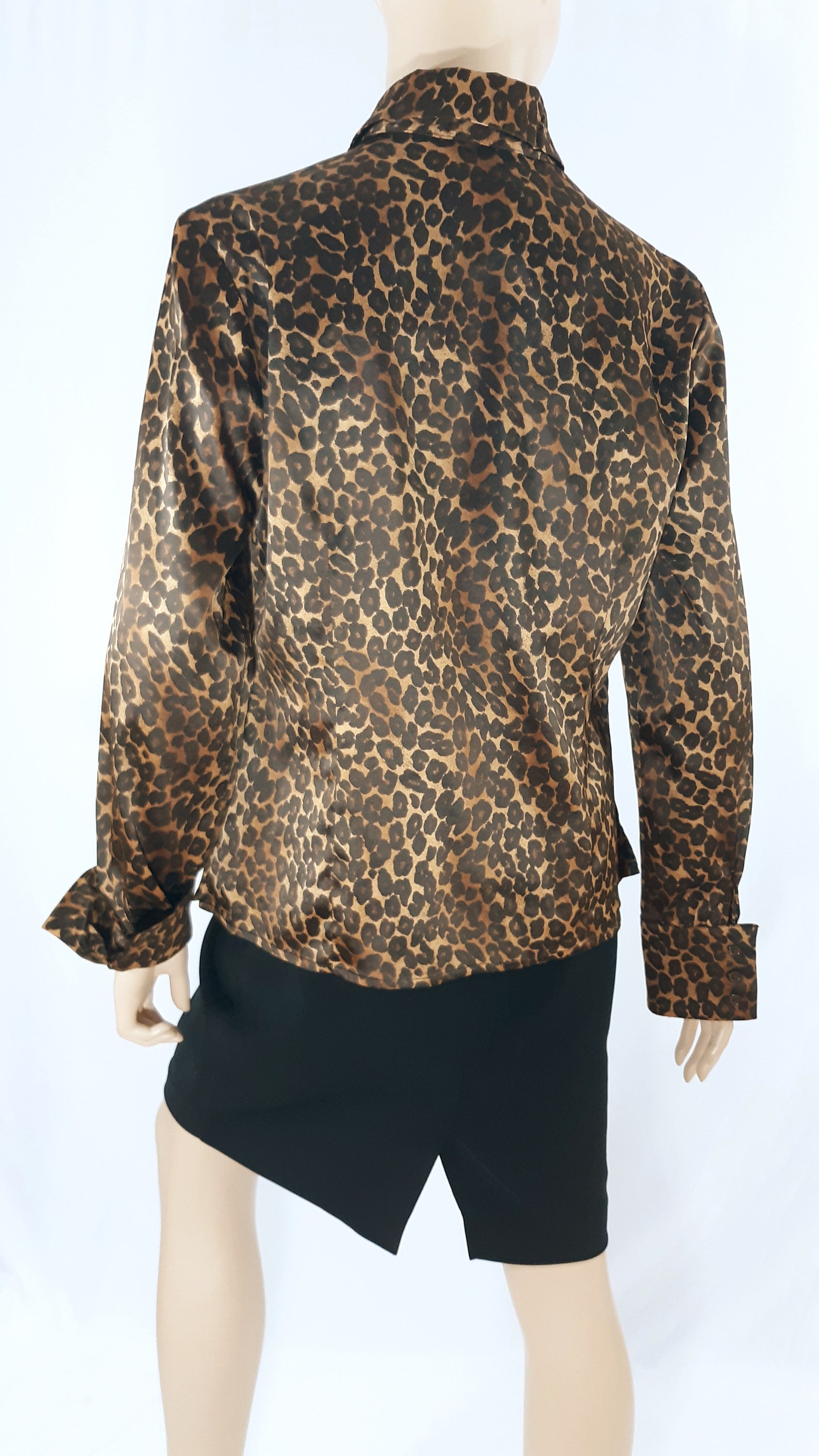 Leopard Print Shirt Women's Blouse Shiny Satin Silky | Etsy