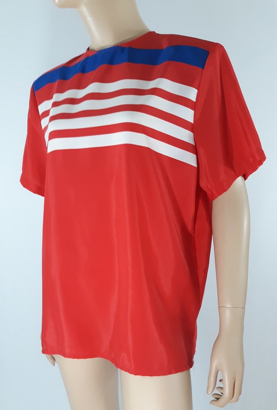 80's Women's Shirt Short Sleeve Red White Blue St… - image 2