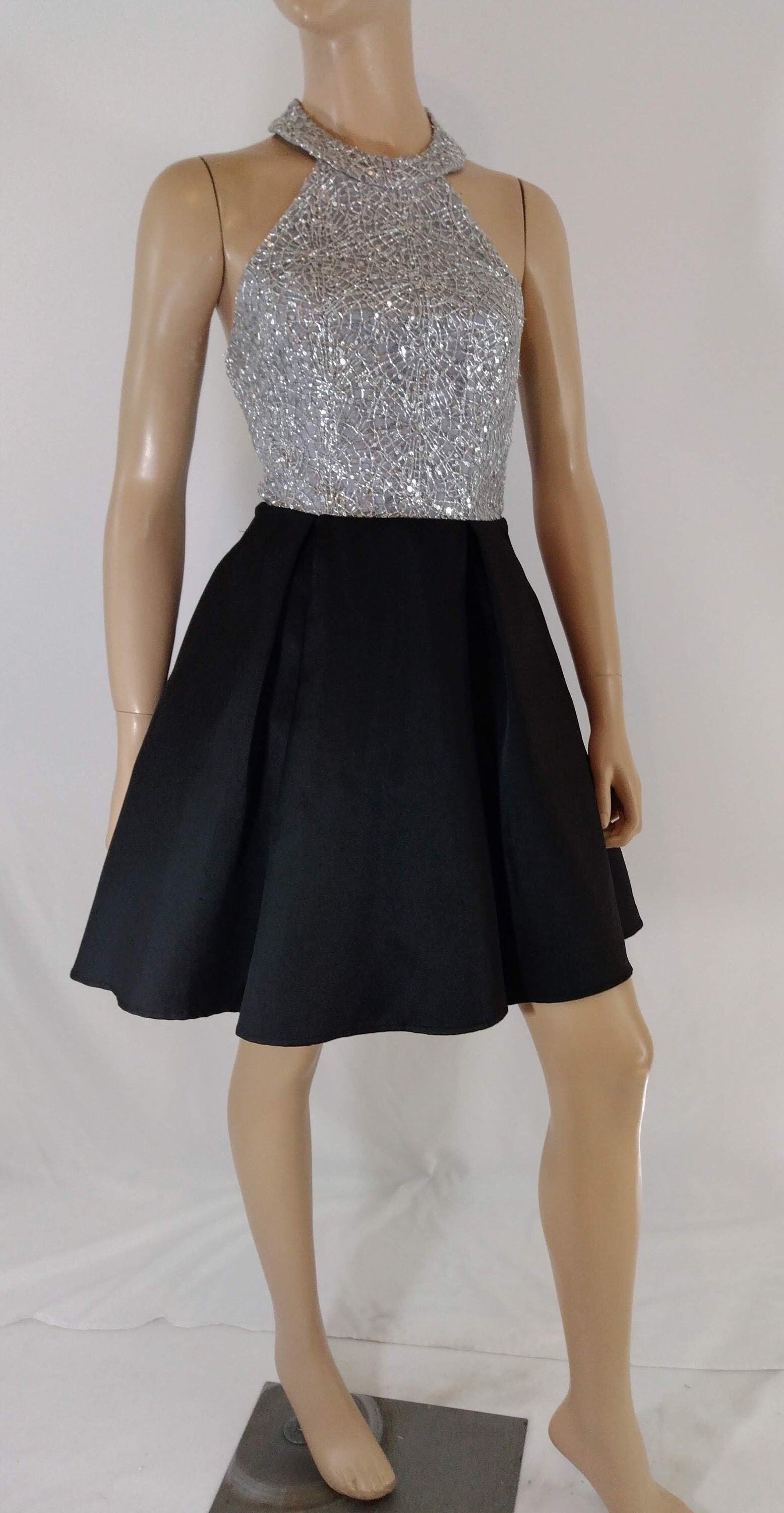 sachin and babi light blue dress Beaded Black Silver Evening Gown CD846 – Sparkly Gowns main image 1