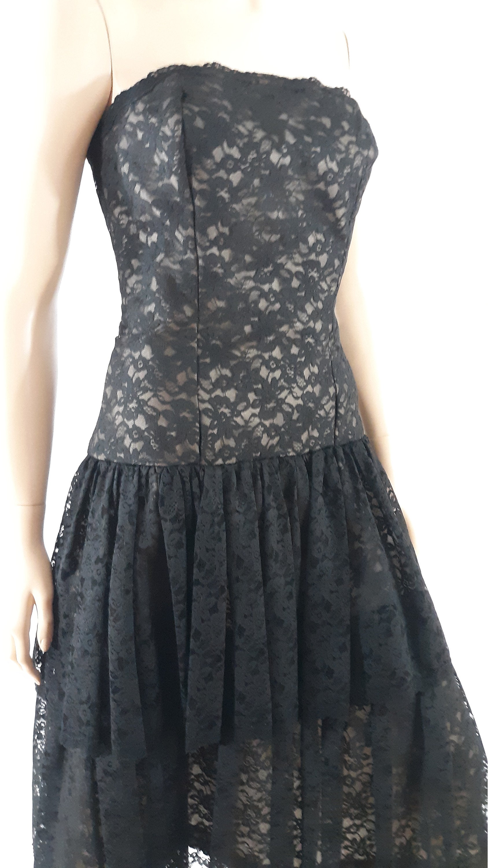 80's Formal Dress Prom Dress Black Lace Tiered Full Circle - Etsy