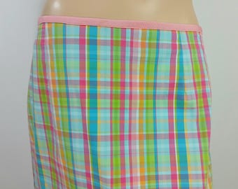 Vintage Pastel Plaid Skirt by Liz Claiborne, Cotton Blend Size 12