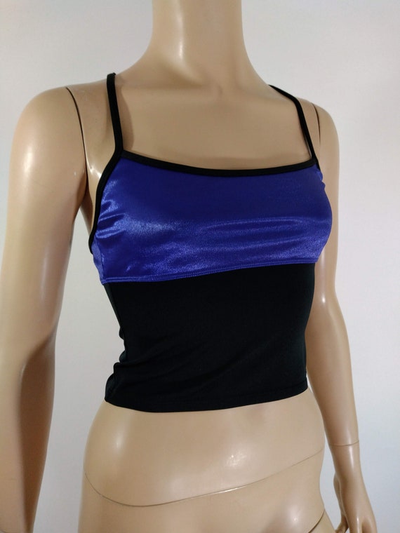 Women's Crop Top 80's 90's Swimsuit Top Black Purp