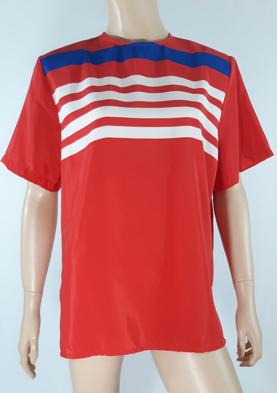80's Women's Shirt Short Sleeve Red White Blue St… - image 5