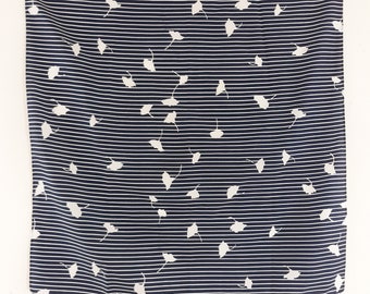 Vintage 70s Blue Striped Floral Scarf, 21 Inch Square