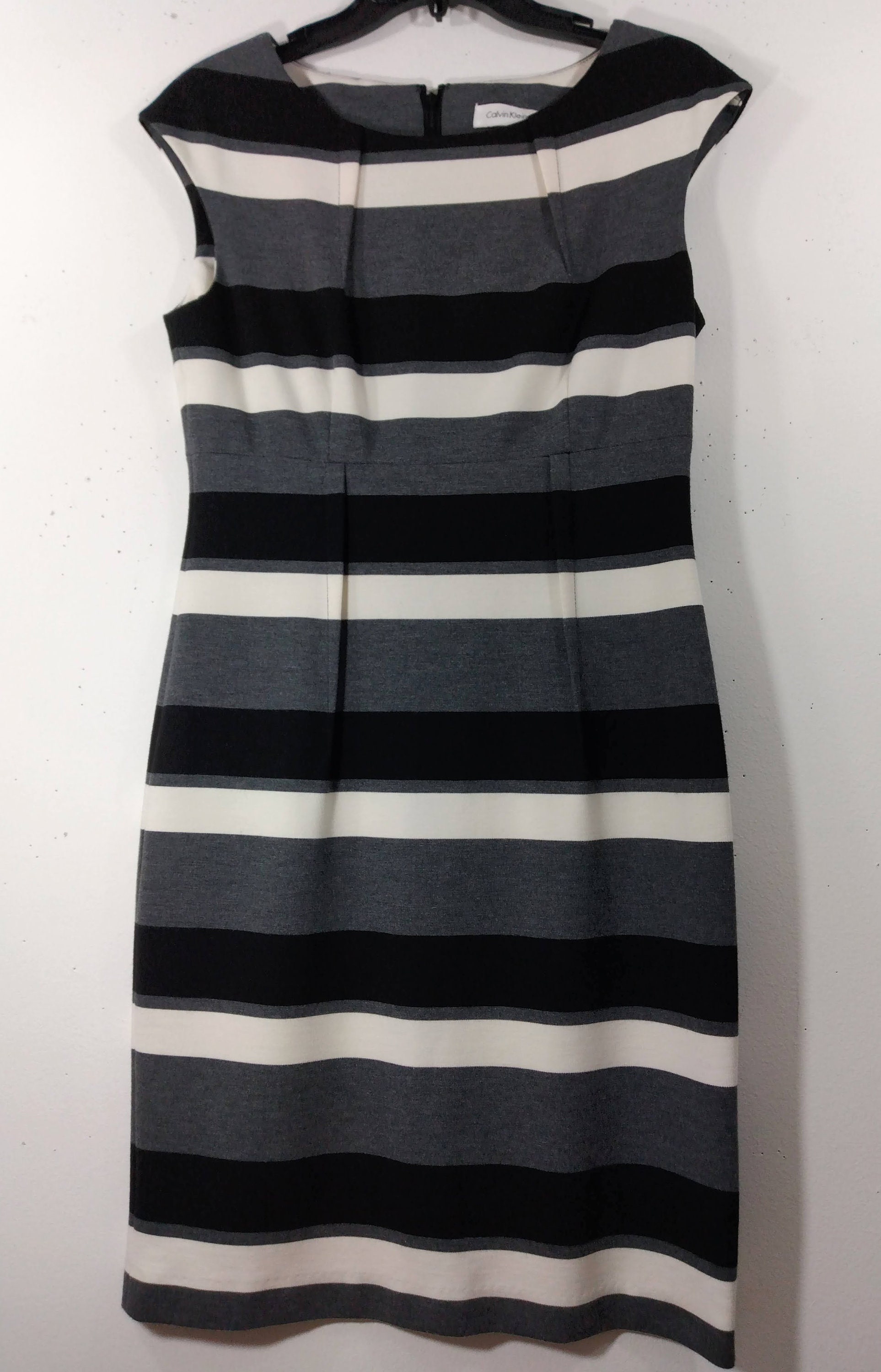 Calvin Klein Dress Sleeveless Black White Gray Striped Thick - Etsy Ireland Calvin Klein Dress Sleeveless Black White Gray Striped Thick - Etsy Ireland