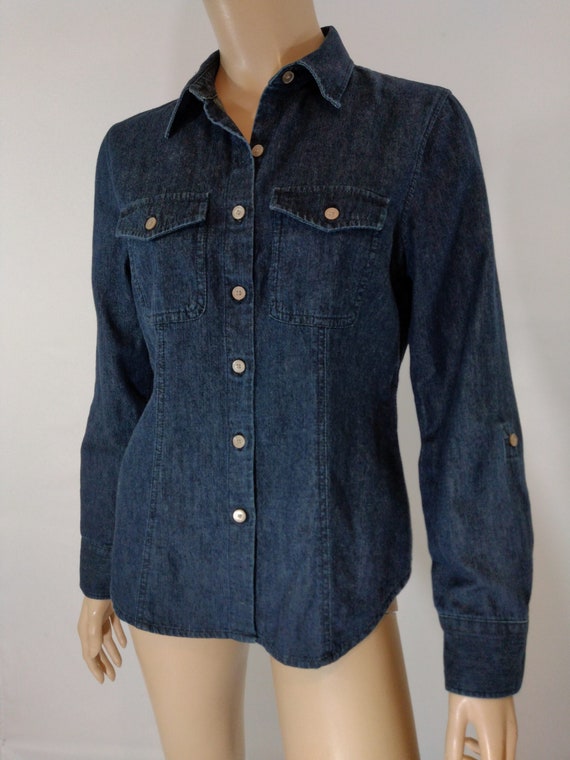 Dark Wash Denim Button-up Long Sleeves Shirt Dress With -  New