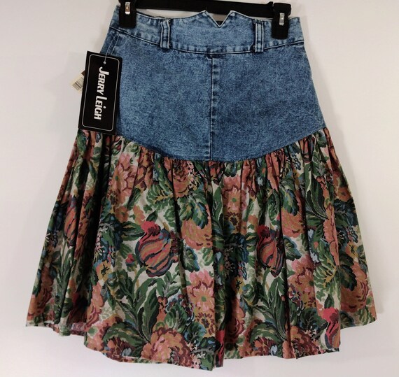 Acid Wash Skirt 1987 Women's Blue Denim Fitted Top Flare Out Acid Wash Skirt 1987 Women's Blue Denim Fitted Top Flare Out