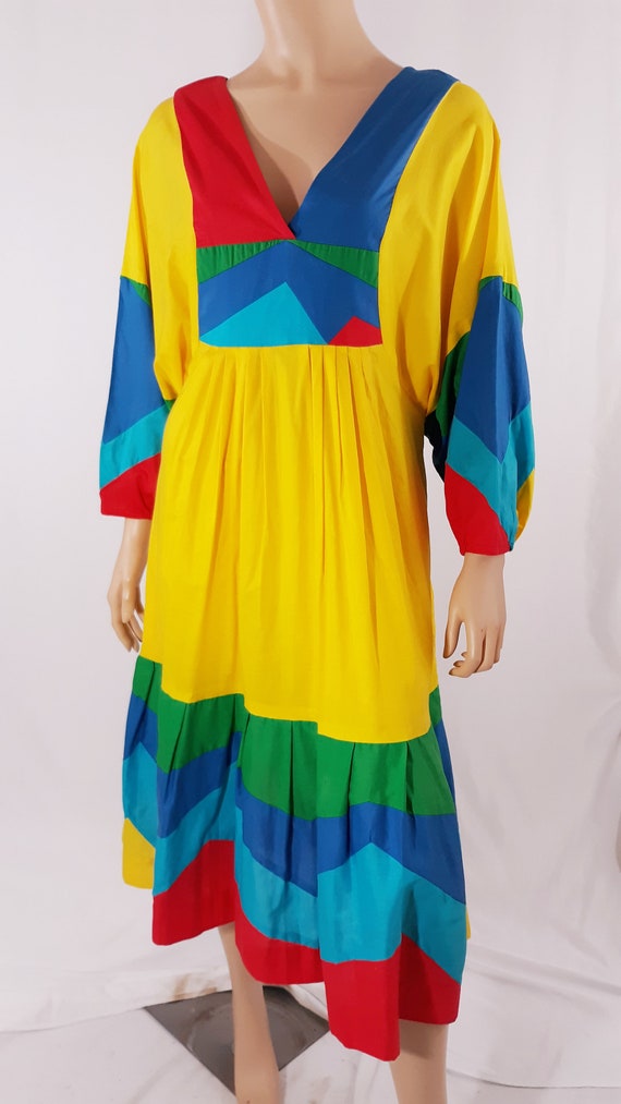 70s Caftan Dress STAR of SIAM Womens A-line Color