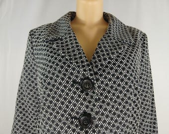 Vintage Plus Size Blazer: Black & White Geo Print, Size 14 Petite