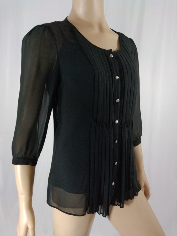 40's Style Top Women's Shirt Black Semi Sheer Ple… - image 3