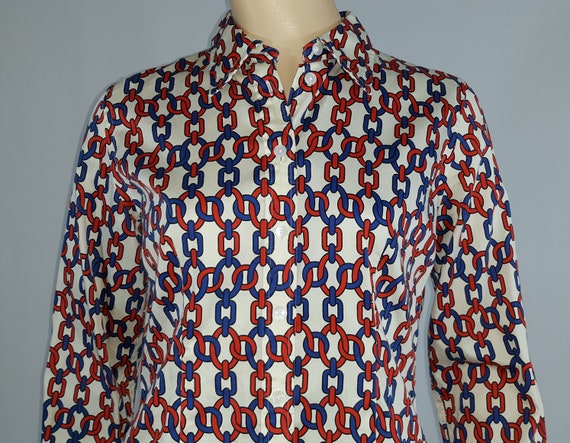 Camiseta de Mujer Top Manga Larga 100 Algodon Azul Rojo Beige Blanco Cadenas Geo Arty Magnifico Excelente Estado por JONES NEW York Talla Petite S Etsy Mexico