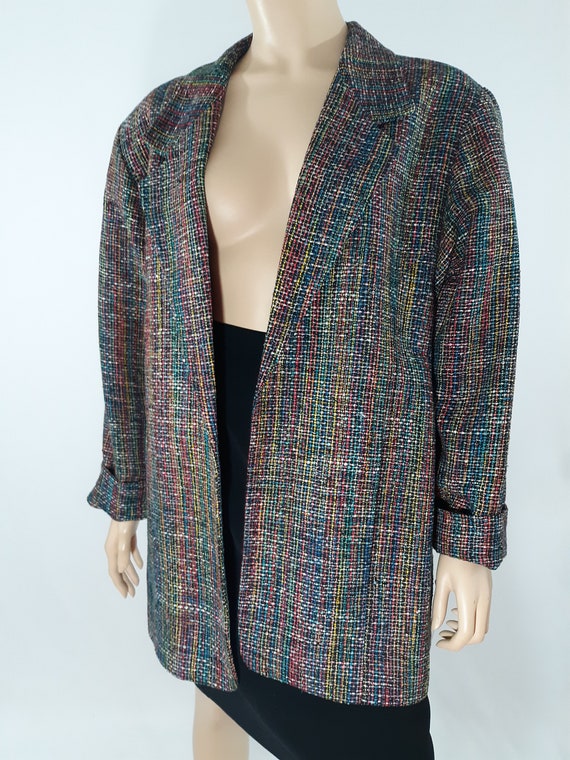 90's Women's Blazer Jacket Textured Woven 100% Ra… - image 3