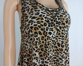 Vintage Leopard Print Dress, Razor Back, Sleeveless, Stretchy, Size S