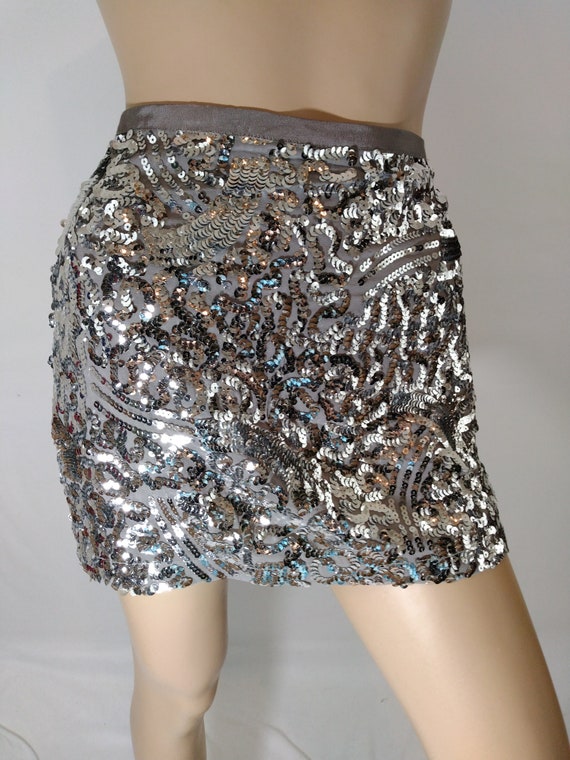 Silver Sequin Skirt Women's Disco Mini Skirt Sequ… - image 8