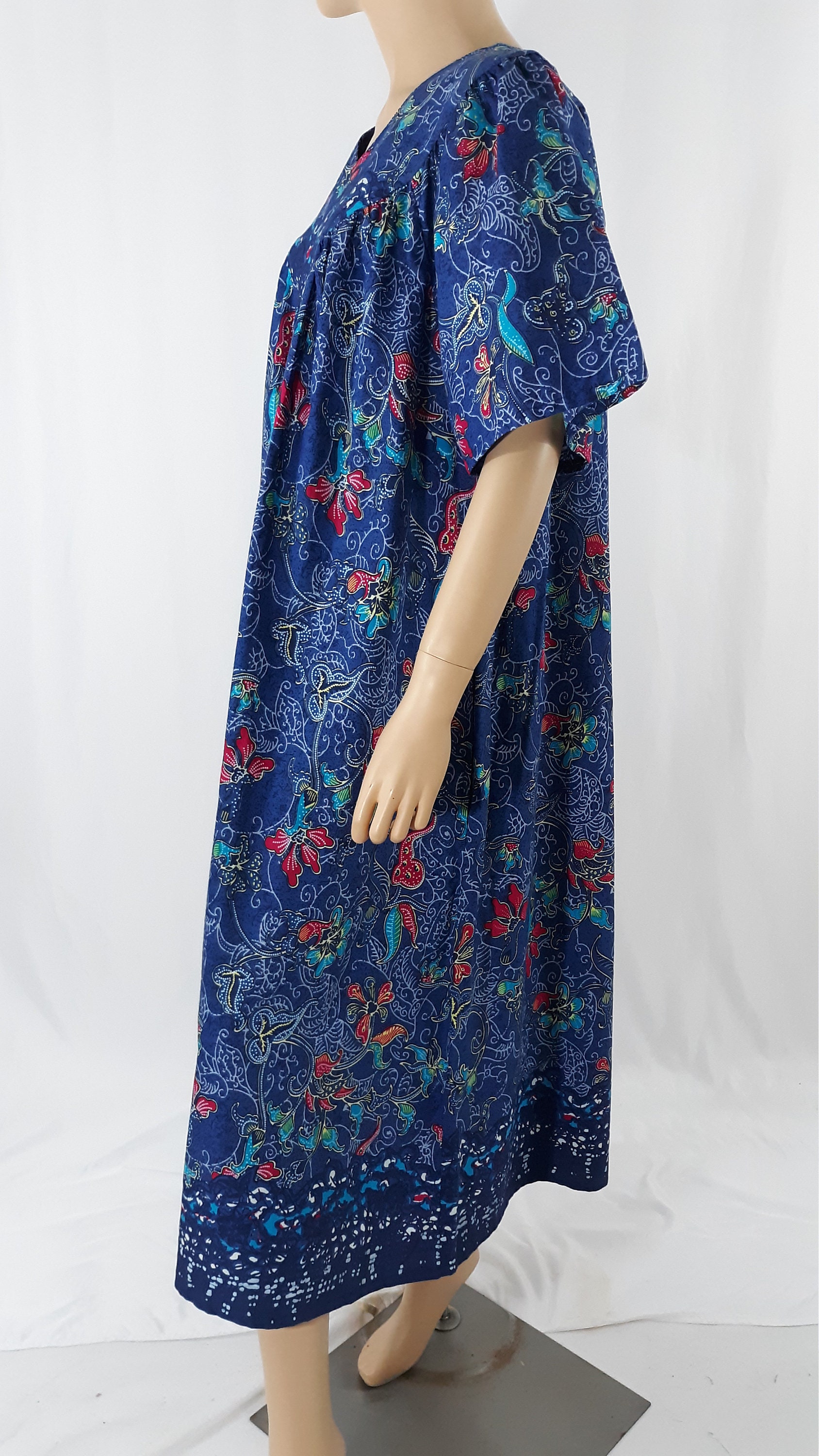 Women's Night Gown Caftan 80's Blue Floral Print 100% - Etsy