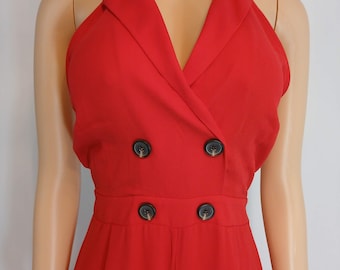 Red Jumpsuit, Sleeveless Halter, Cropped Length, Size M
