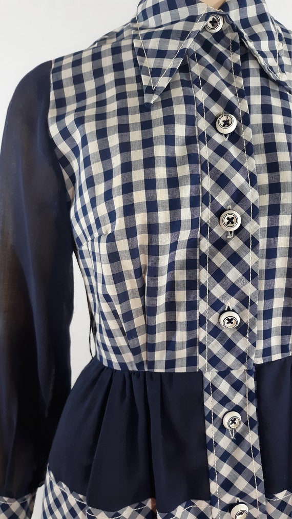 1970's Women's Dress Blue White Gingham Authentic… - image 2