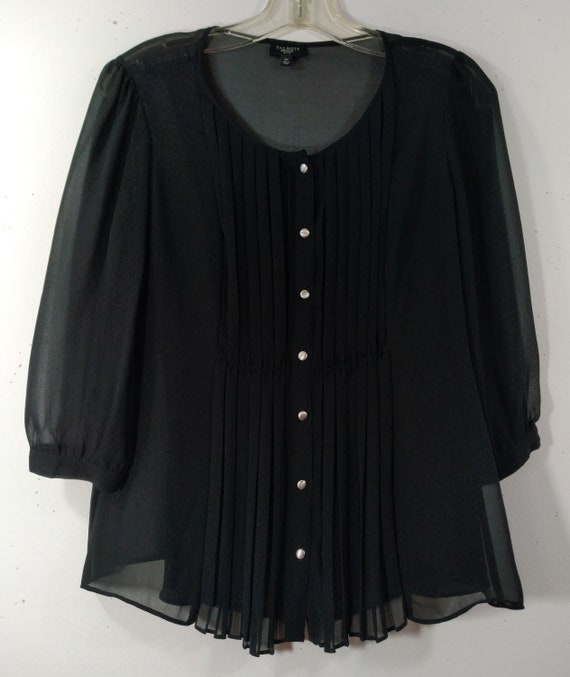 40's Style Top Women's Shirt Black Semi Sheer Ple… - image 8