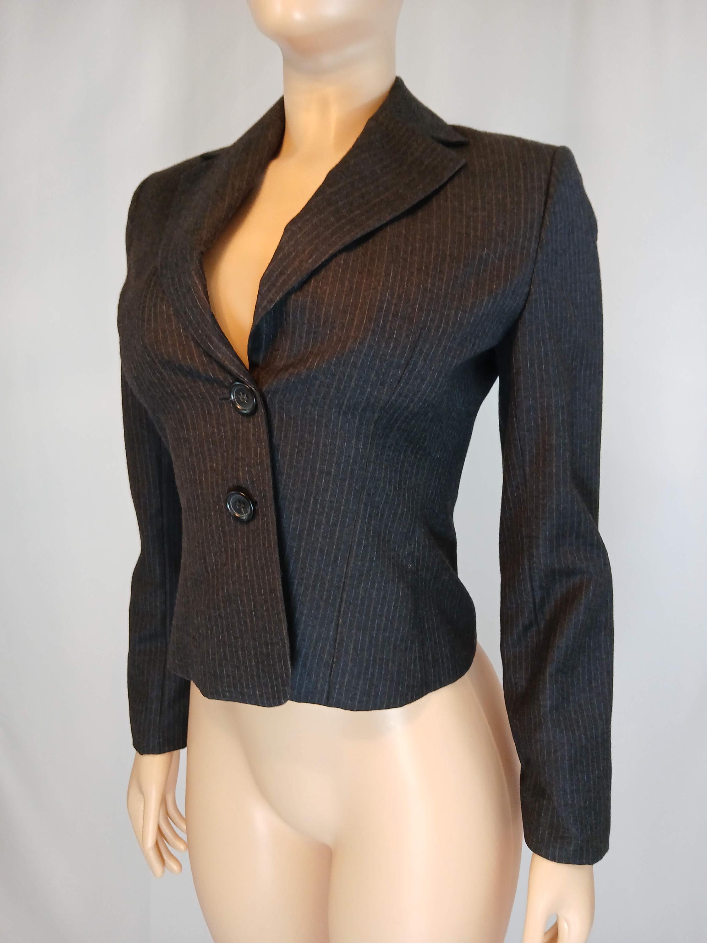 Ann Taylor, Pinstripe Wool Blazer - Vintage Ann Taylor Petite Black Jacket