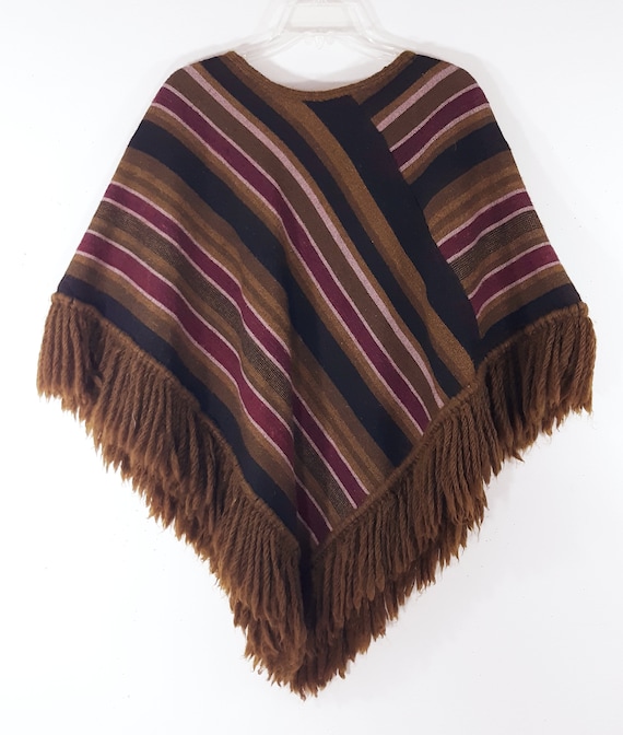 Handmade 70s Wool Poncho: Striped, Fringed, Vinta… - image 9
