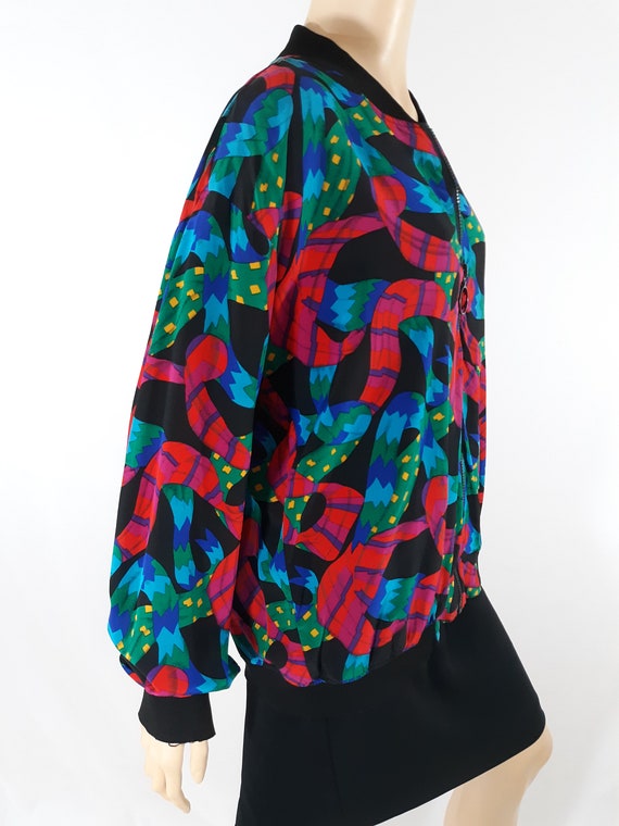 80's Women's Jacket Wild Colorful Geo Abstract Bo… - image 8