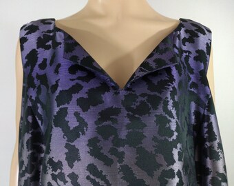 Plus Size Dress Black Purple Umbre Leopard Print Satiny Taffeta Sleeveless Fully Lined Like New Condition Vintage by PETRER NYGARD Size 20