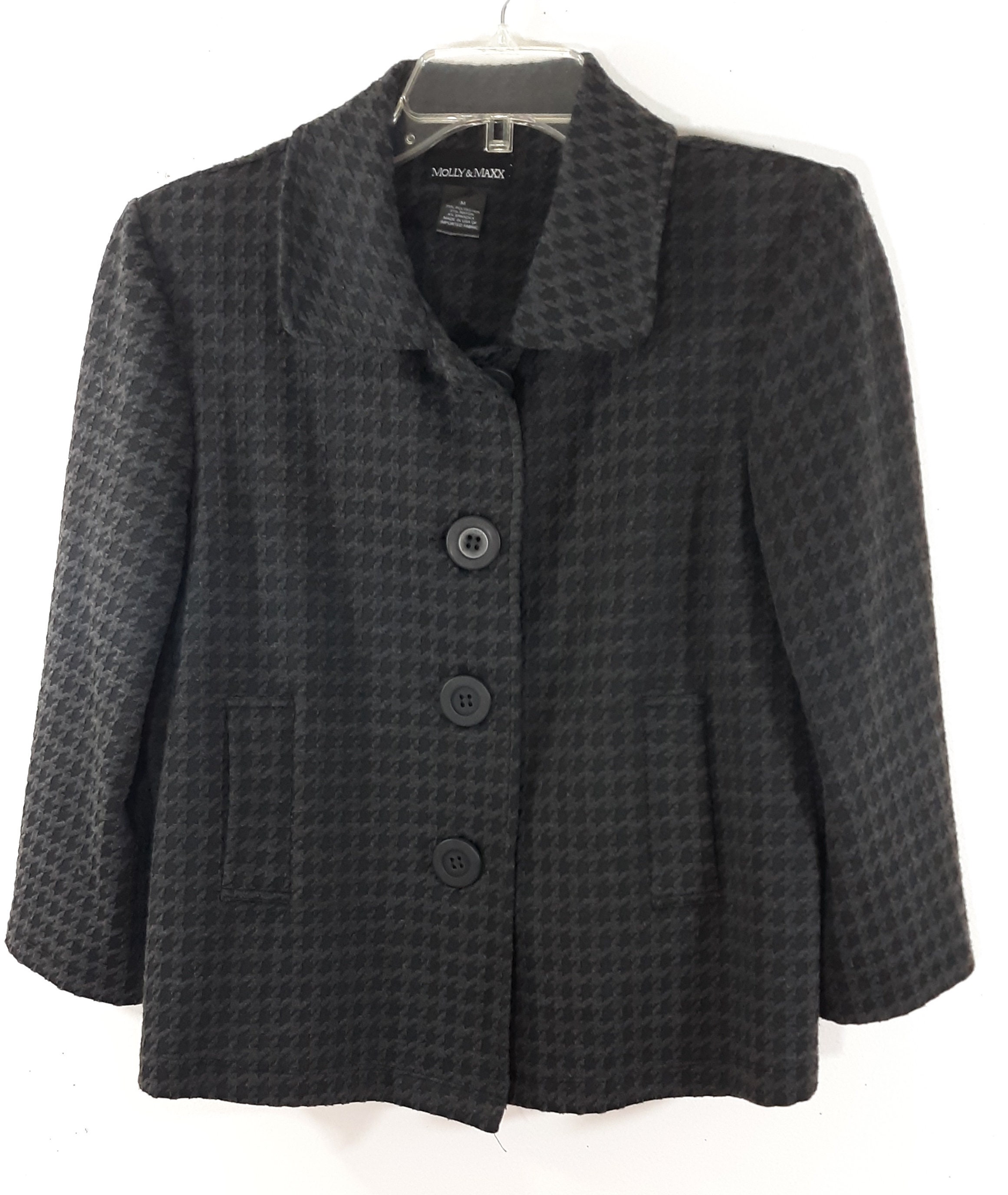 90's Women's Jacket Blazer Top Black Gray Houndstooth - Etsy