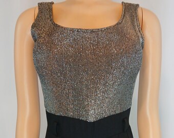 80s Sparkly Jumpsuit: Silver Tank, Black Pleated Pants, Size 4p