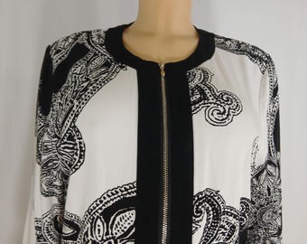 Chico's Jacket Top, 3/4 Sleeve, Black White, 100% RAYON Vintage Size M