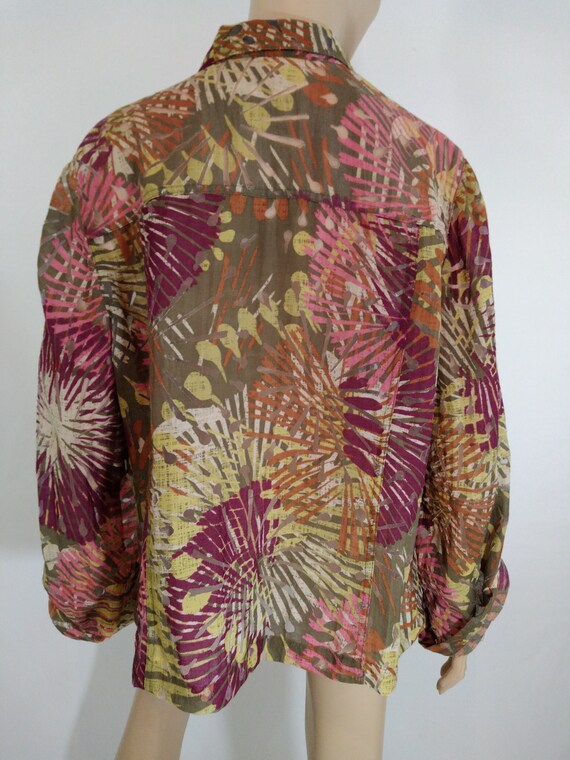 Plus Size Shirt Women's Deep Pink Green Rayon Sem… - image 4
