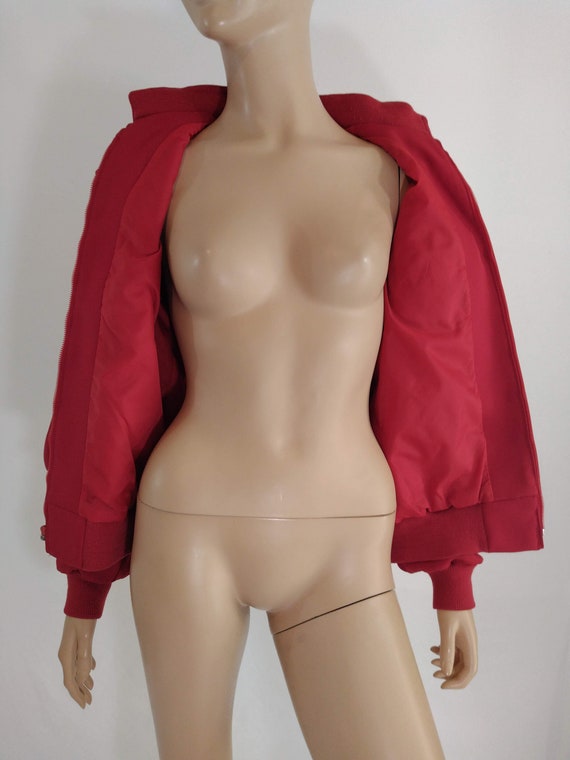 80's Women's Jacket Unisex Red Strapped Collar Me… - image 4