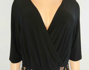 Women's Jumpsuit, Black Top, Zig Zag Print Pant, Half Sleeve, Vintage Size L