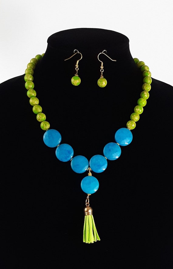 Jade Turquoise Jewelry Necklace Earrings Set Artis