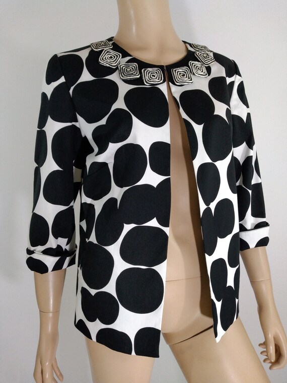 Women's Blazer Jacket Lux Black White Huge Polka … - image 5