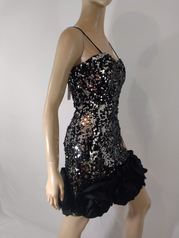 Vintage Black Sequin Mini Dress, Silver Accents, 3D Roses, Size 9 - Etsy