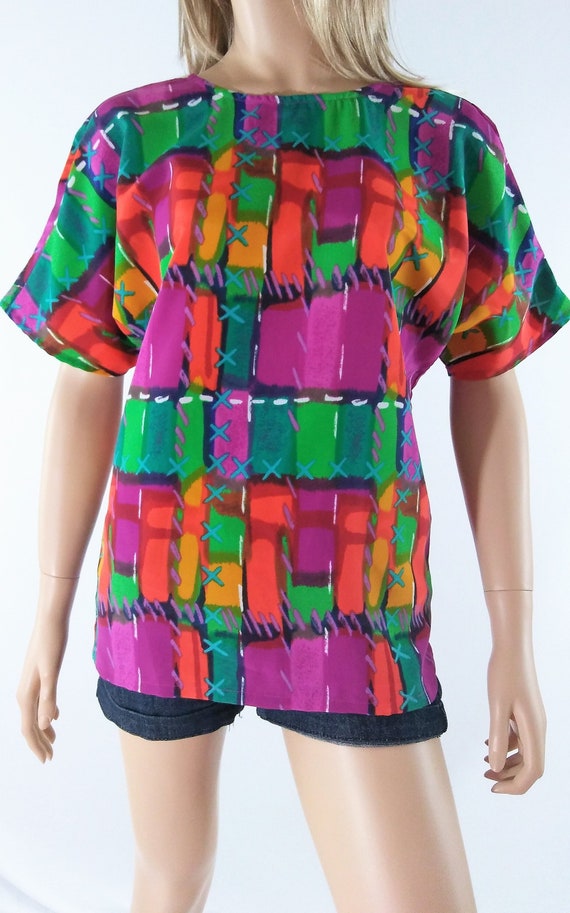 Women's Colorful Top 80's Shirt Short Sleeve Geome