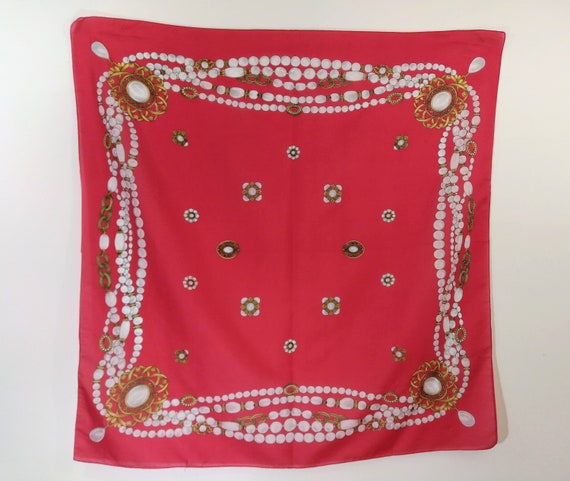 Women's Red Scarf 80's 90's Square 34 x 35 Inch P… - image 5