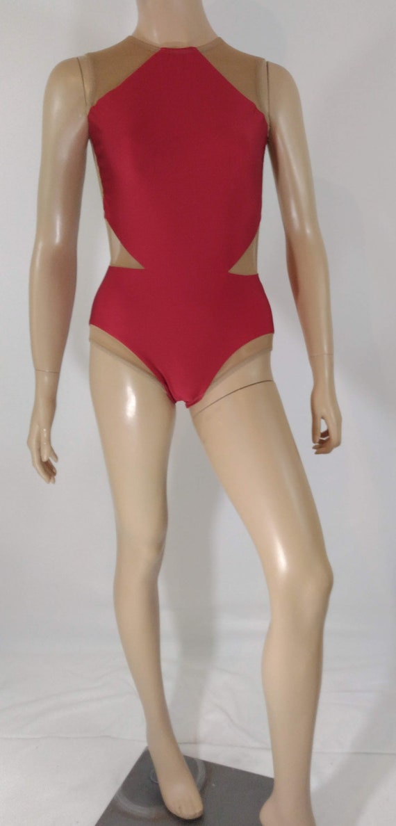 80's Child's Leotard Bathing Suit Red Spandex Nuse Sh… Gem