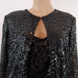 Black Sequin Jacket Tank Top Set 70's 80's Women's Blazer Disco Lux Excellent Like New Condition Vintage by The LIZA Collection Size L Usa