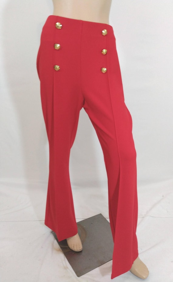 Red Pants Women's Red Sailor Style High Waist Royal Gold